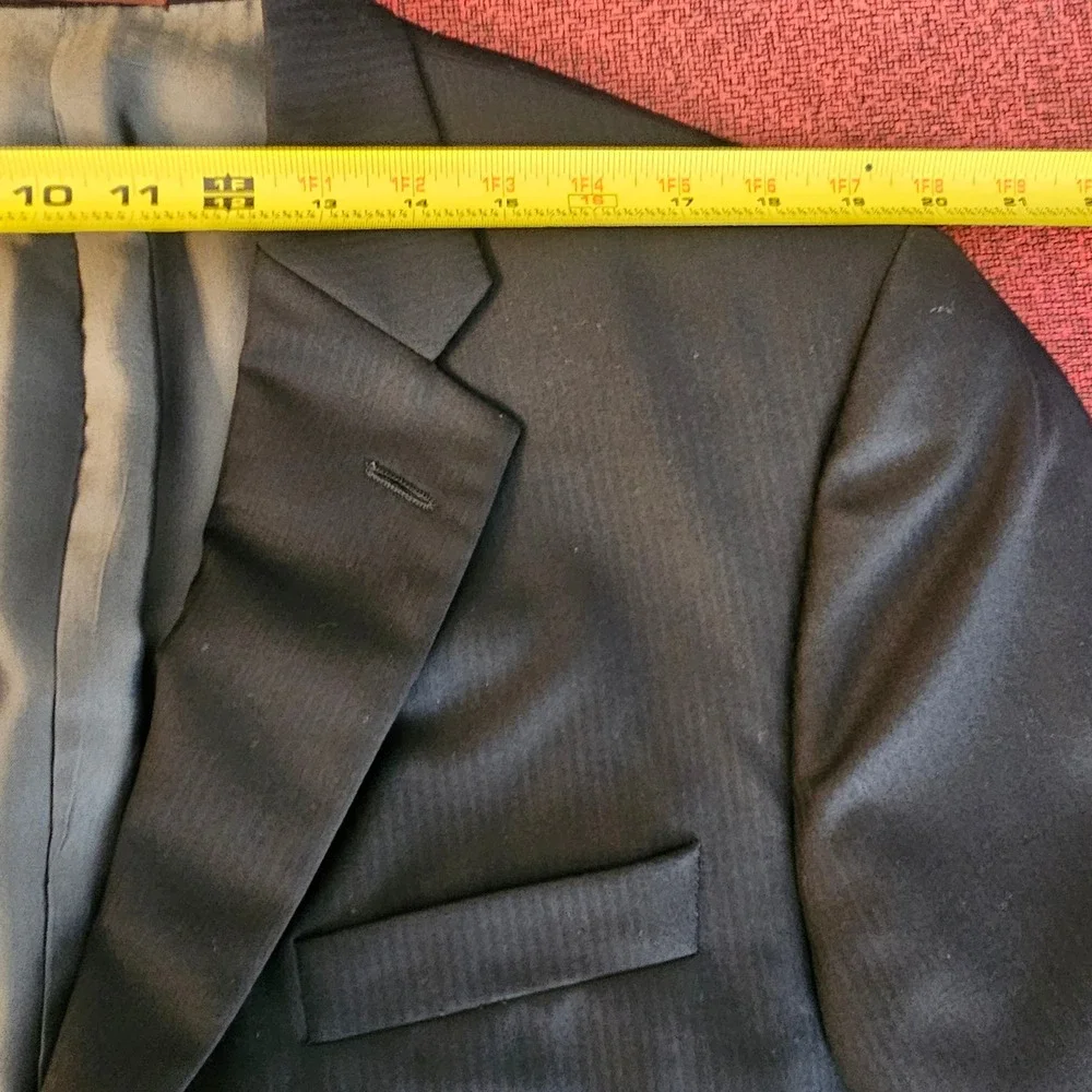 Hickey Freeman Loro Piana Wool Blazer Jacket 48L Black Tasmanian Super 150s Flaw